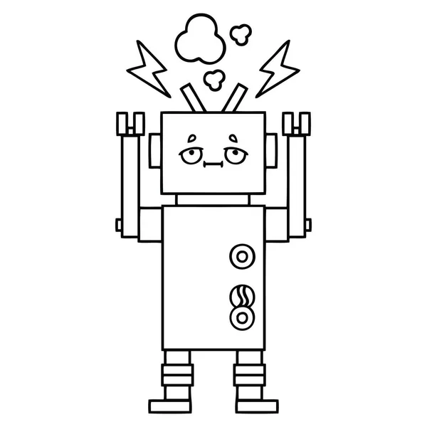 Линия рисования мультяшного неисправного робота — стоковый вектор