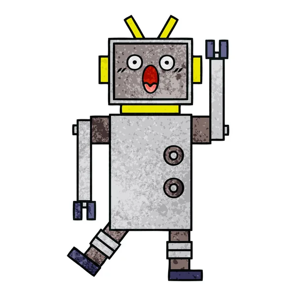 Retro Grunge Konsistens Tecknad Robot — Stock vektor