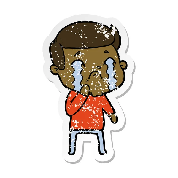 Distressed Sticker Cartoon Man Crying — Stock Vector