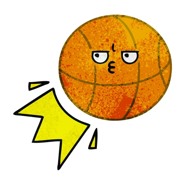 Rétro Grunge Texture Dessin Animé Basket Ball — Image vectorielle