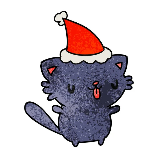 Рождественская текстурированная карикатура на кошку кавайи — стоковый вектор