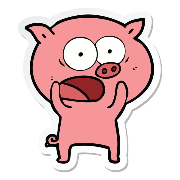 Pegatina Cerdo Dibujos Animados Gritando — Vector de stock