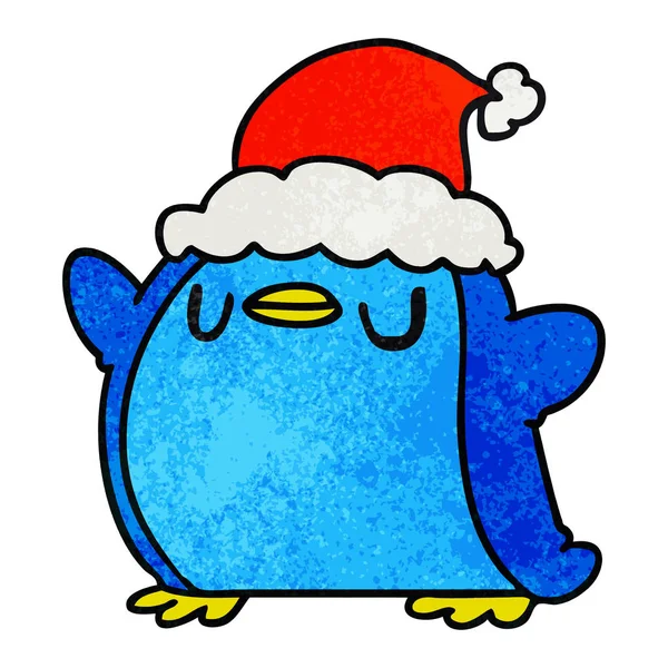 Рука Намальована Різдвяна Текстурована Карикатура Пінгвіна Гаваї — стоковий вектор