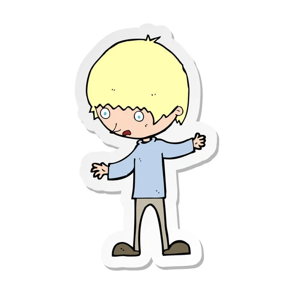 Sticker Cartoon Boy Outstretched Arms — Stock Vector