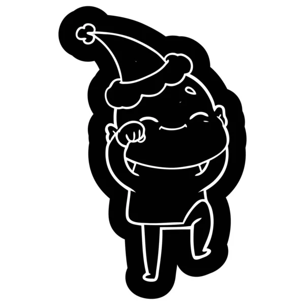 Heureux dessin animé icône d'un homme chauve portant santa chapeau — Image vectorielle