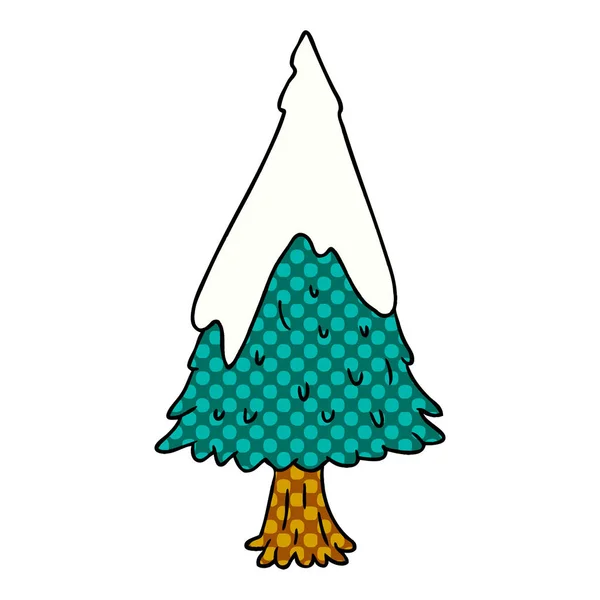 Dessin animé gribouillis unique arbre couvert de neige — Image vectorielle