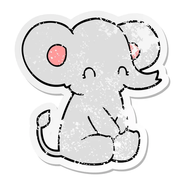 Verontruste sticker van een leuke cartoon-olifant — Stockvector