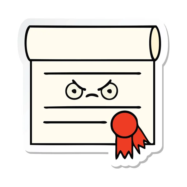 Sticker van een leuke cartoon-certificaat — Stockvector