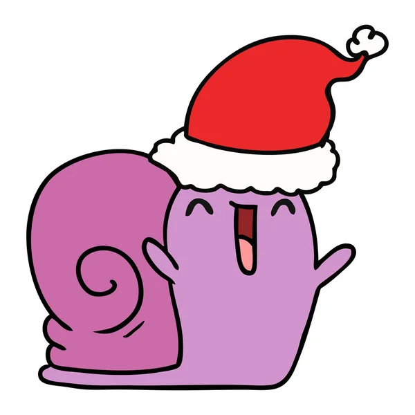 Dessin Animé Noël Dessiné Main Escargot Kawaii — Image vectorielle