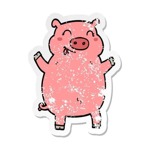 Verontruste sticker van een cartoon varken — Stockvector