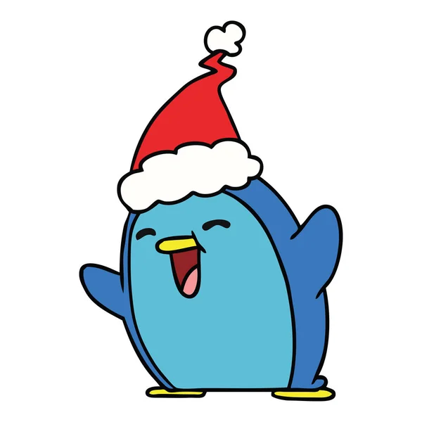 Mão Desenhada Desenhos Animados Natal Pinguim Kawaii — Vetor de Stock