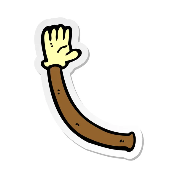 Etiqueta de um braço de desenho animado com luva de borracha — Vetor de Stock