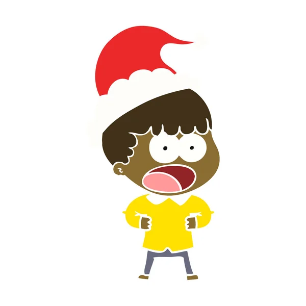Noel Baba şapkası giyen bir şok adam düz renkli çizimi — Stok Vektör