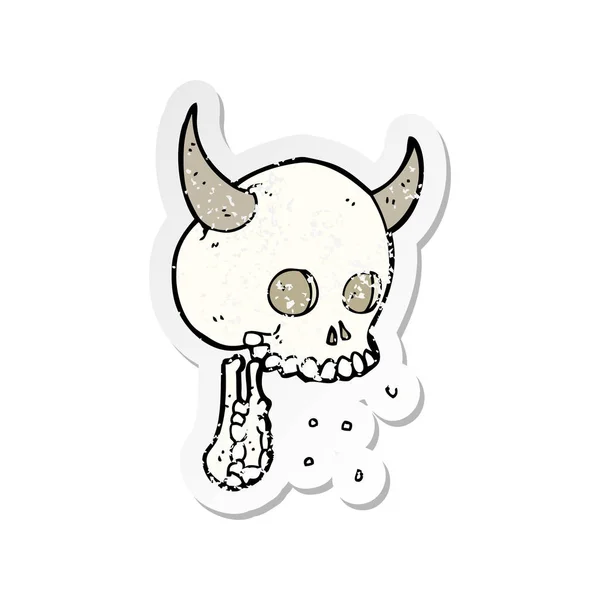 Retro Noodlijdende Sticker Van Een Cartoon Spooky Schedel — Stockvector