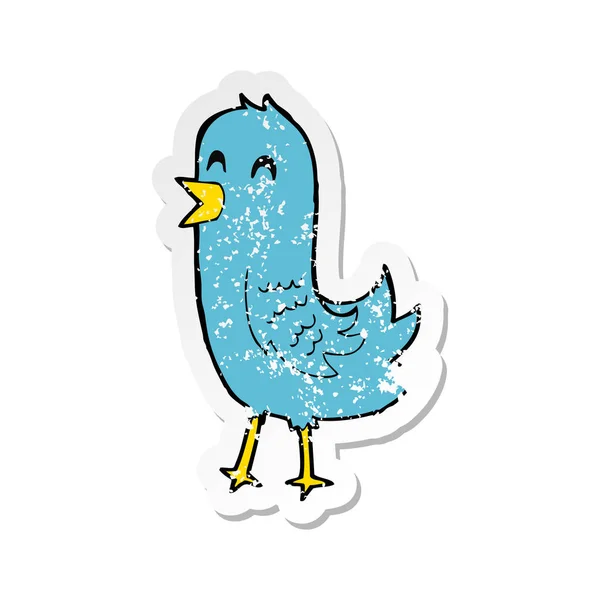 Etiqueta Angustiada Retro Pássaro Feliz Dos Desenhos Animados — Vetor de Stock