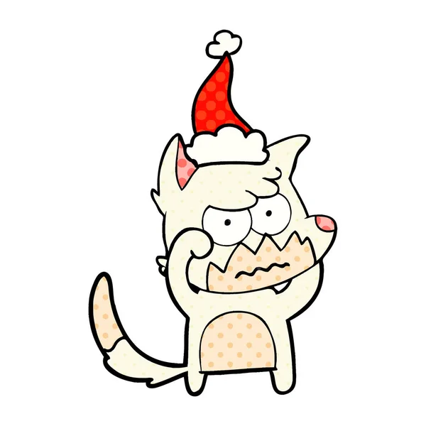 Illustration eines genervten Fuchses mit Weihnachtsmütze im Comic-Stil — Stockvektor