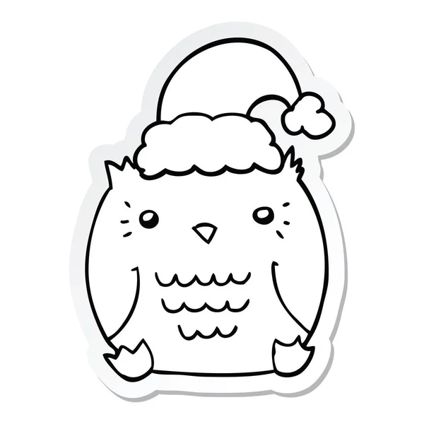 Sticker of a cute cartoon owl wearing christmas hat — Stock Vector