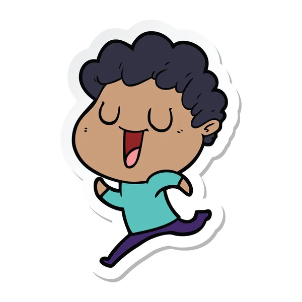 Sticker Laughing Cartoon Man Running — Stock Vector