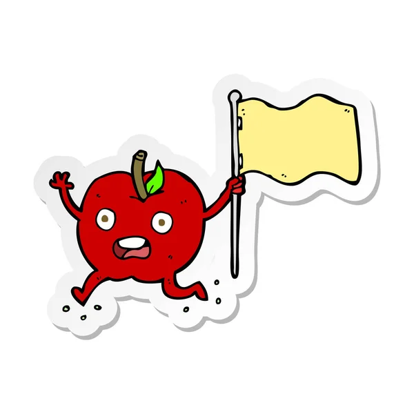 Pegatina de una manzana divertida de dibujos animados con bandera — Vector de stock