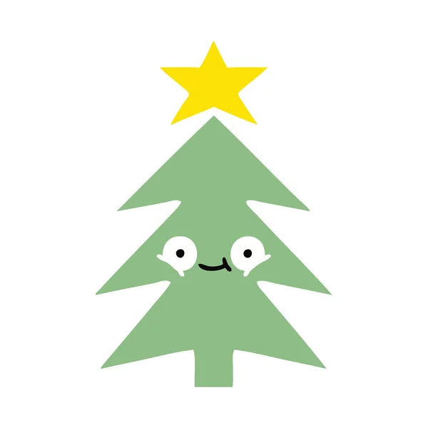 Dibujos Animados Retro Color Plano Árbol Navidad — Vector de stock