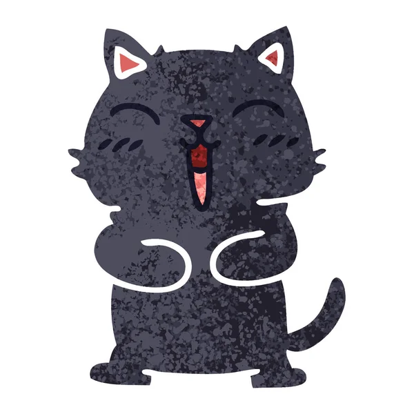 Peculiar retro ilustración estilo dibujos animados negro gato — Vector de stock