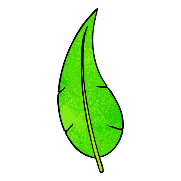 Texturierte Cartoon-Doodle eines grünen langen Blattes — Stockvektor