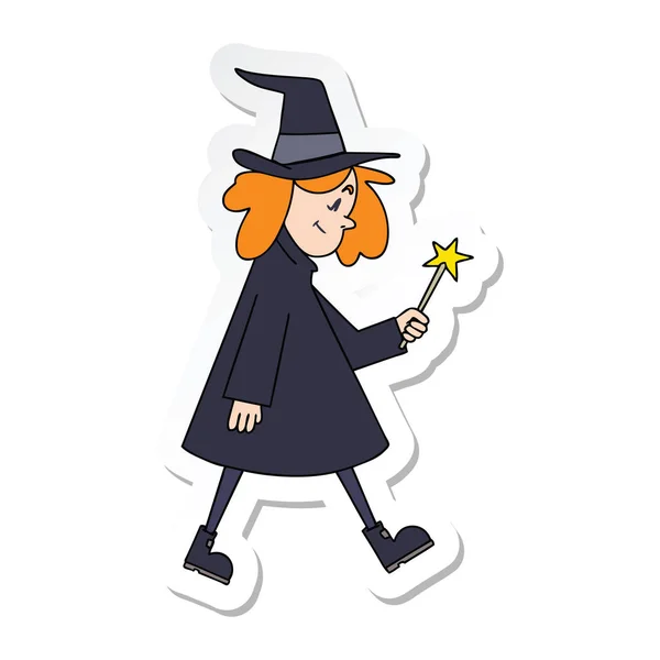 Sticker of a quirky hand drawn cartoon witch — Stock Vector