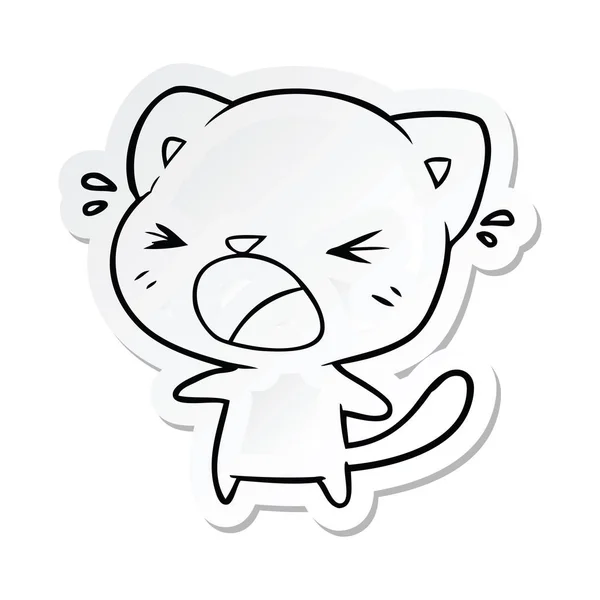 Sticker of a cartoon cat crying — Stock Vector