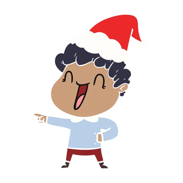 Hand Drawn Flat Color Illustration Happy Man Wearing Santa Hat — Stock Vector