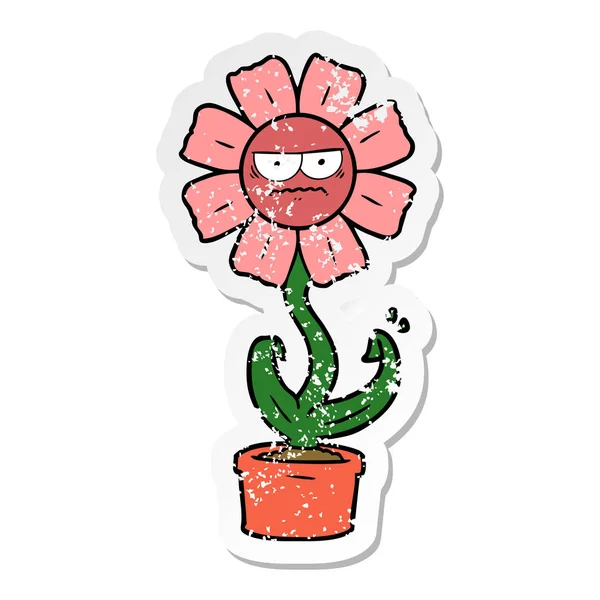 Distressed sticker of a angry cartoon flower — Stock Vector