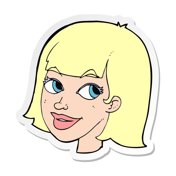 Sticker Cartoon Happy Female Face — Stock Vector