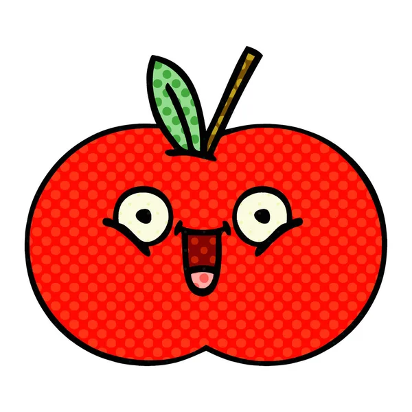 การ์ตูนสไตล์หนังสือการ์ตูนแอปเปิ้ลสีแดง — ภาพเวกเตอร์สต็อก