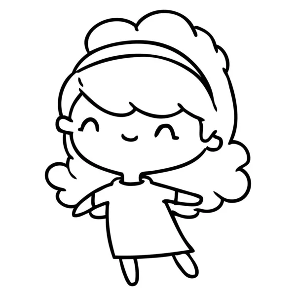 Linha desenho kawaii menina com cabeça banda —  Vetores de Stock