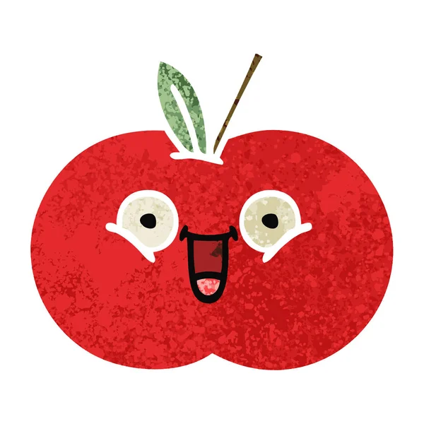 Estilo retro ilustración de dibujos animados manzana roja — Vector de stock