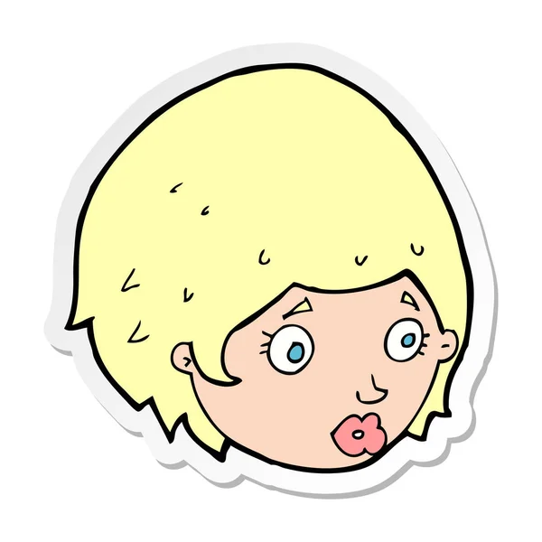 Klistermärke av en tecknad flicka med berörda uttryck — Stock vektor