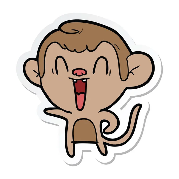 Egy nevető cartoon-majom matrica — Stock Vector