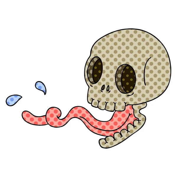 Schrulliger handgezeichneter Cartoon-Schädel mit Zunge — Stockvektor