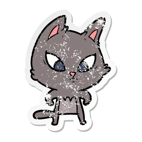 혼란된 만화 고양이의 고민된 스티커 — 스톡 벡터