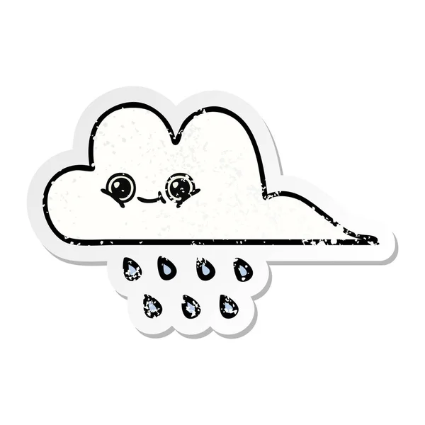 Αναξιοπαθούντα αυτοκόλλητο του ένα χαριτωμένο κινούμενα σύννεφο βροχή — Διανυσματικό Αρχείο