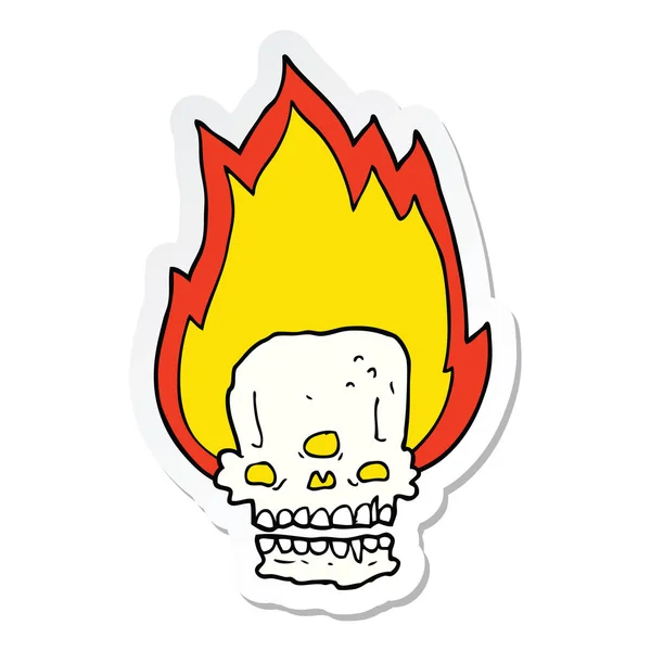 Autocollant d'un crâne enflammé de dessin animé effrayant — Image vectorielle