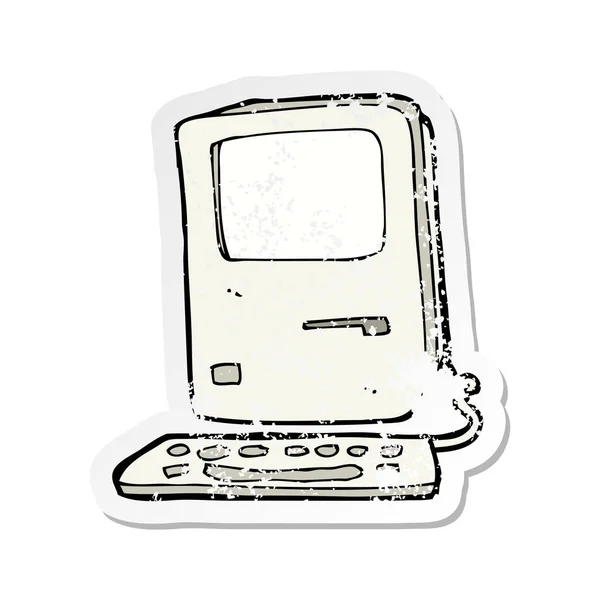 Retro Distressed Sticker Cartoon Old Computer — Stock Vector