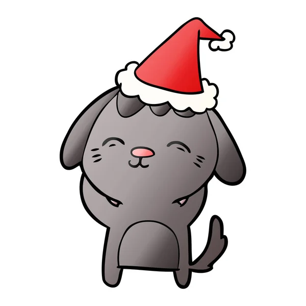 Dibujo Animado Gradiente Dibujado Mano Feliz Perro Con Sombrero Santa — Vector de stock