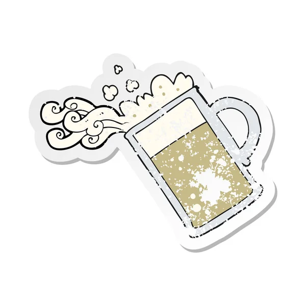 Наклейка Ретро Стикером Мультфильма Разливающего Пиво — стоковый вектор