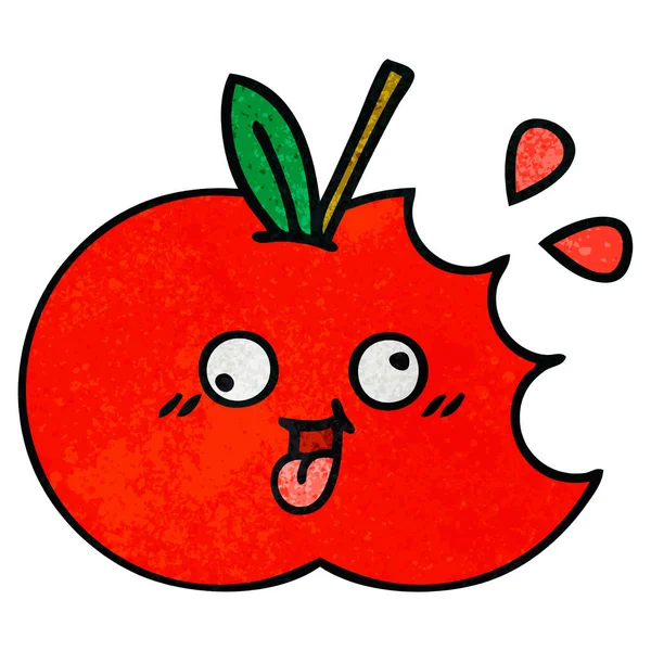 Rétro grunge texture dessin animé pomme rouge — Image vectorielle