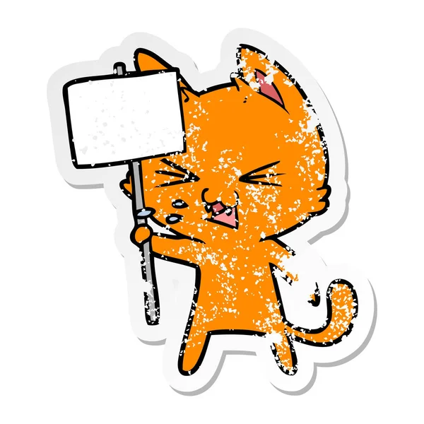Verontruste sticker van een cartoon kat protesteren — Stockvector