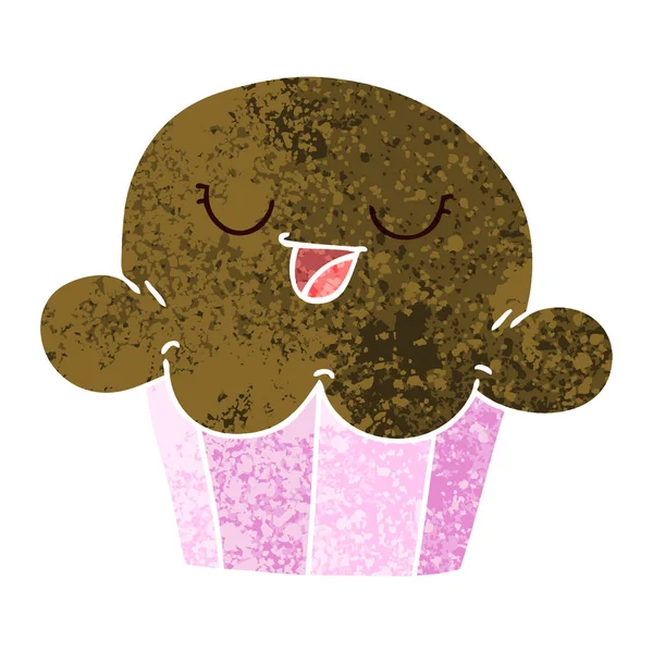 Rétro Illustration Style Bizarre Dessin Animé Heureux Muffin — Image vectorielle