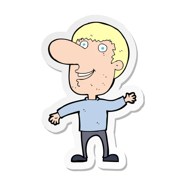Sticker of a cartoon waving man — Stock Vector
