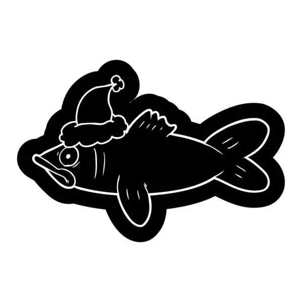 Ikon kartun dari ikan memakai topi santa - Stok Vektor