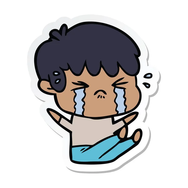 一个卡通男孩哭泣的贴纸 — 图库矢量图片