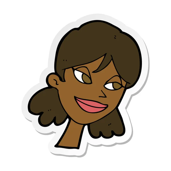 Adesivo di un cartone animato volto femminile felice — Vettoriale Stock